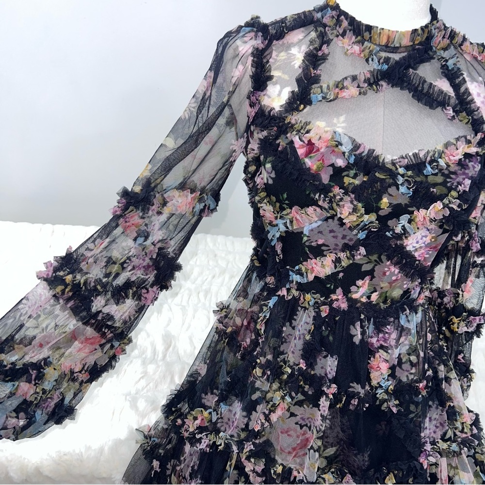 Needle & Thread Floral Ruffle Diamon Dress Mini - Picture 5 of 10